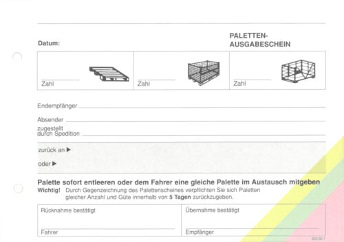Palettenscheine DIN A5, Querformat, Block á 25 Satz, selbstdurchschreibend