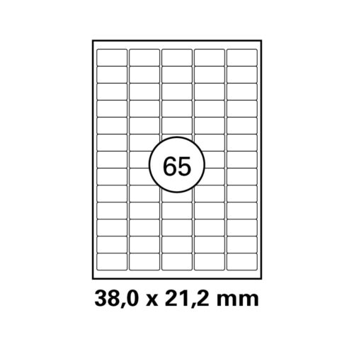 HEISAP Laser-Copy-Inkjet-Etiketten DIN A4, Karton á 100 Blatt 5 x 13 Etiketten Format 38 x 21,2 mm