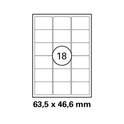 HEISAP Laser-Copy-Inkjet-Etiketten DIN A4, Karton á 100 Blatt 3 x 6 Etiketten Format 63,5 x 46,6 mm