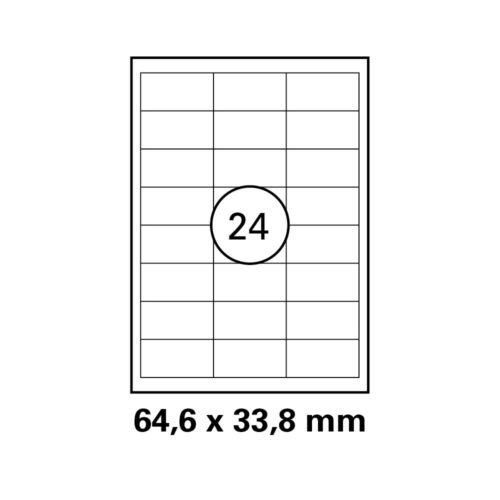 HEISAP Laser-Copy-Inkjet-Etiketten DIN A4, Karton á 100 Blatt 3 x 8 Etiketten Format 64,6 x 33,8 mm