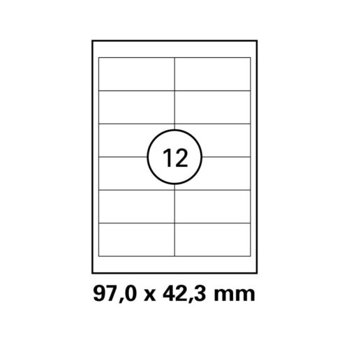HEISAP Laser-Copy-Inkjet-Etiketten DIN A4, Karton á 100 Blatt 2 x 6 Etiketten Format 97,0 x 42,3 mm