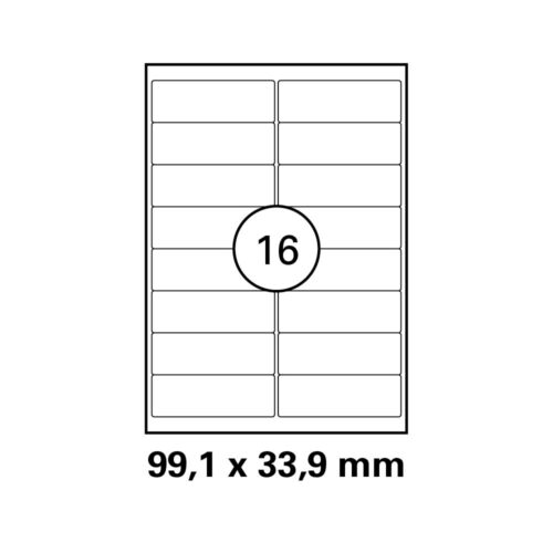 HEISAP Laser-Copy-Inkjet-Etiketten DIN A4, Karton á 100 Blatt 2 x 8 Etiketten Format 99,1 x 33,9 mm