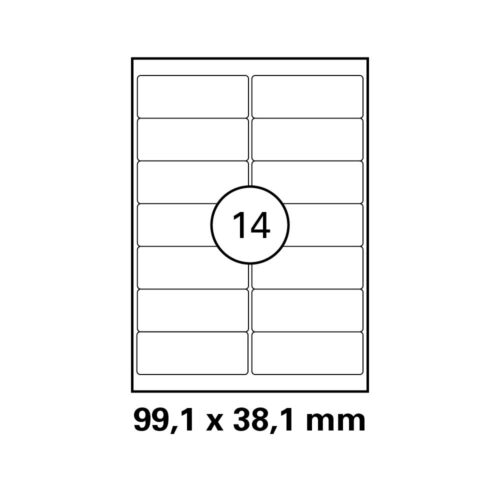 HEISAP Laser-Copy-Inkjet-Etiketten DIN A4, Karton á 100 Blatt 2 x 7 Etiketten Format 99,1 x 38,1 mm