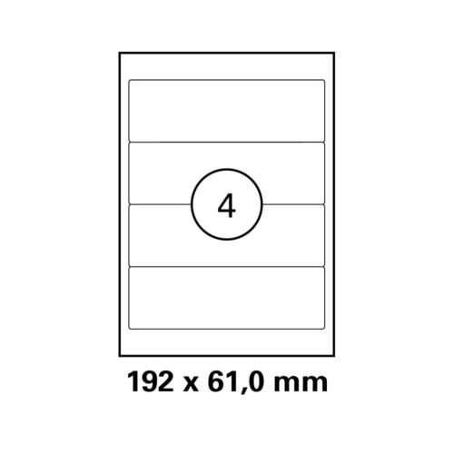 HEISAP Laser-Copy-Inkjet-Etiketten DIN A4, Karton á 100 Blatt 1 x 4 Etiketten Format 192,0 x 61,0 mm
